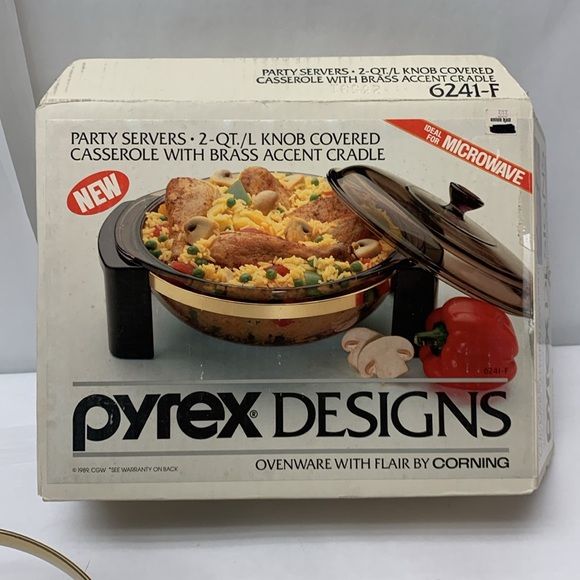 Vintage PYREX Designs Casserole Dish 2 Quart 6241-F With Cradle Party Server new - Picture 10 of 12